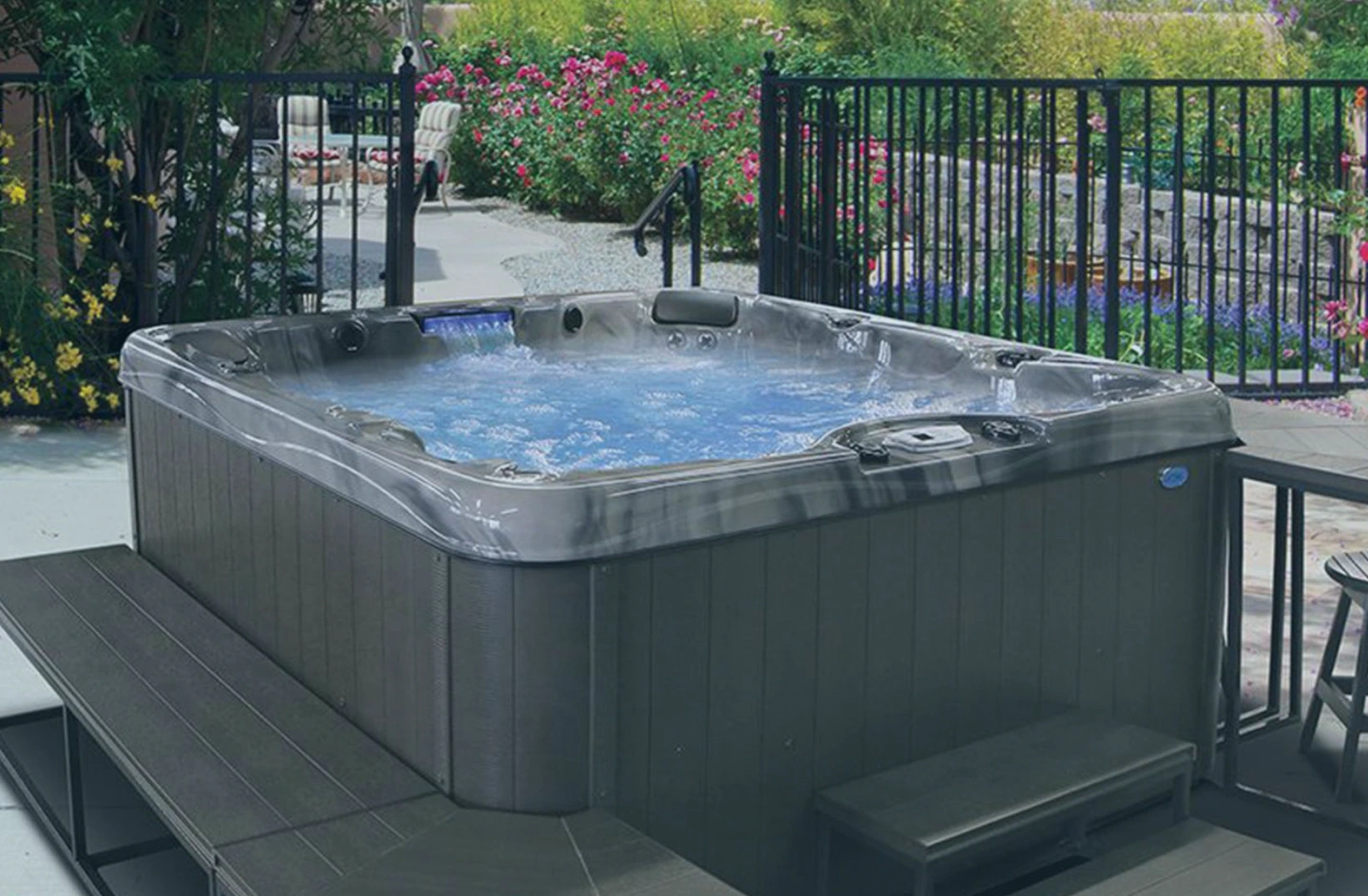hot tub spas exterior garden with flowers and plants driggs id